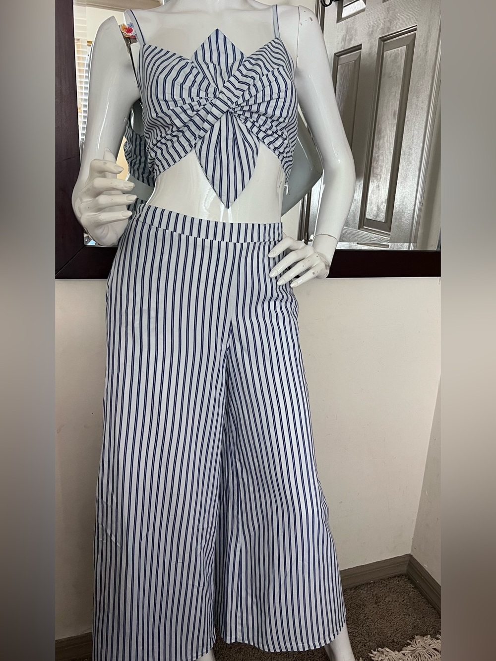 Striped Wide-Leg Pants - Blue & White